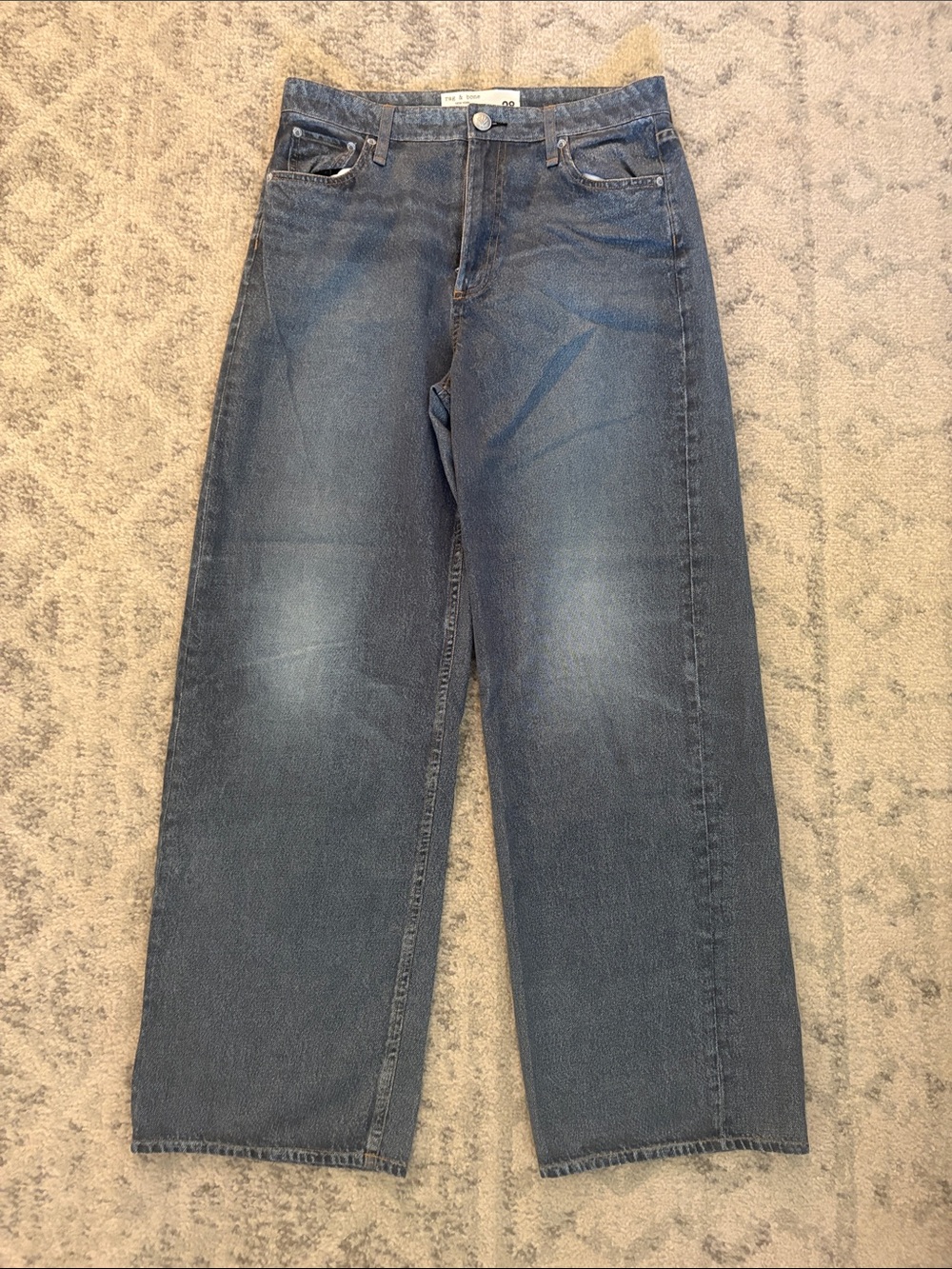 rag & bone Womens Miramar Relaxed Straight Jeans - Blue Wash - Size 28